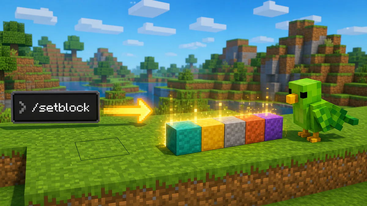 書いたコードがMinecraftの世界にすぐ反映される様子