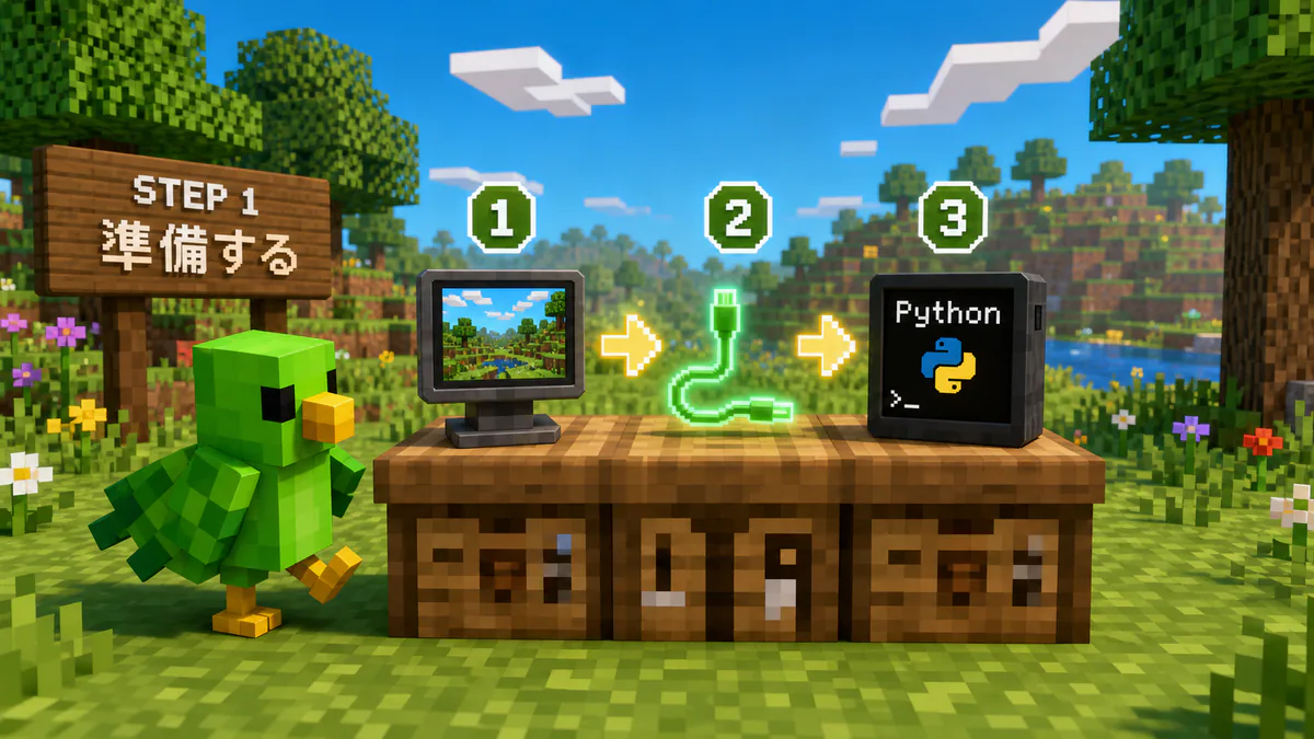 for文を使ってMinecraftに階段を作る動画の準備中画像